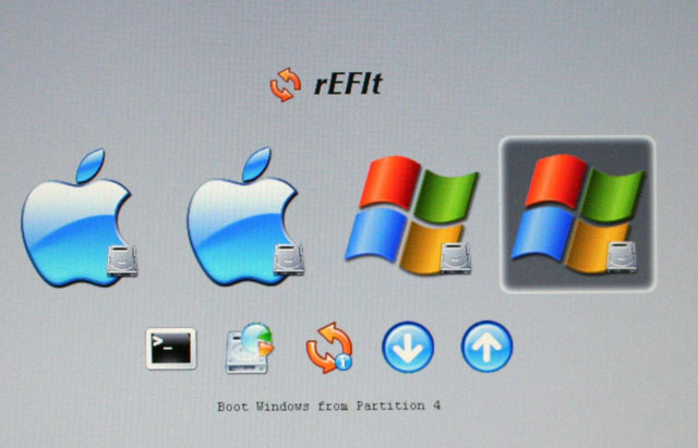rEFIt で4番目のパーティションのWindowsXPを選ぶ