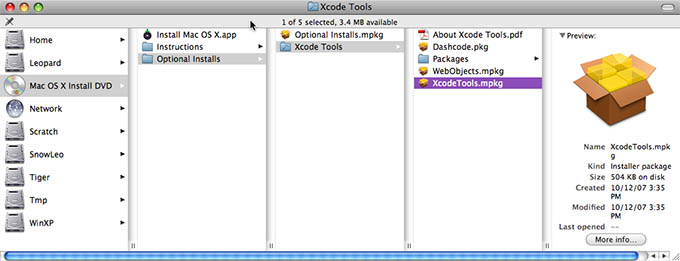 Mac OS X 付属のDVDから Xcodeツールをインストールする